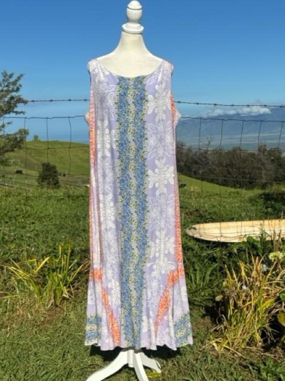 Vintage Mamo Howell Hawaii Purple Lei Quilt Print Muumuu Dress Sleeveless
 Xl